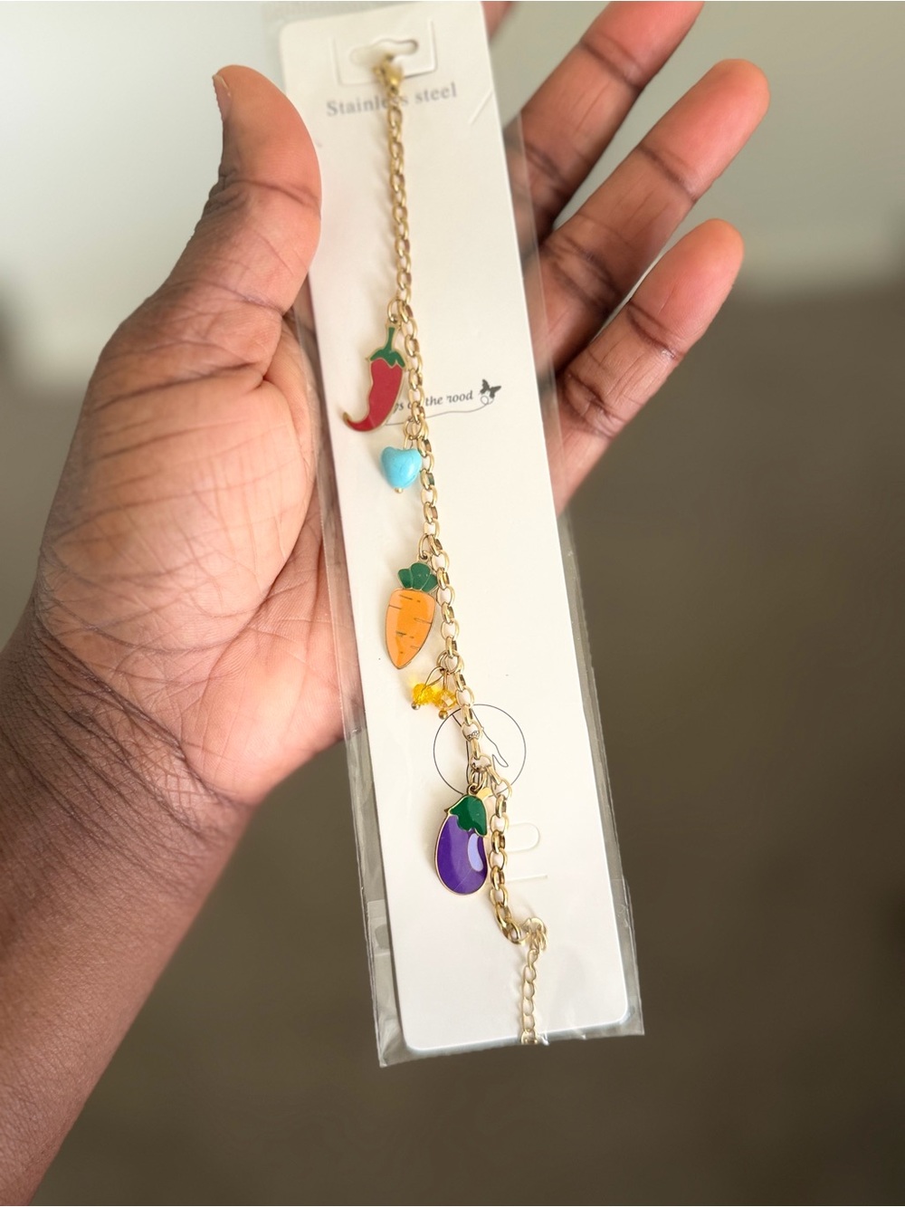 Gold Charm Bracelet with Colorful Fruit & Veggie Charms